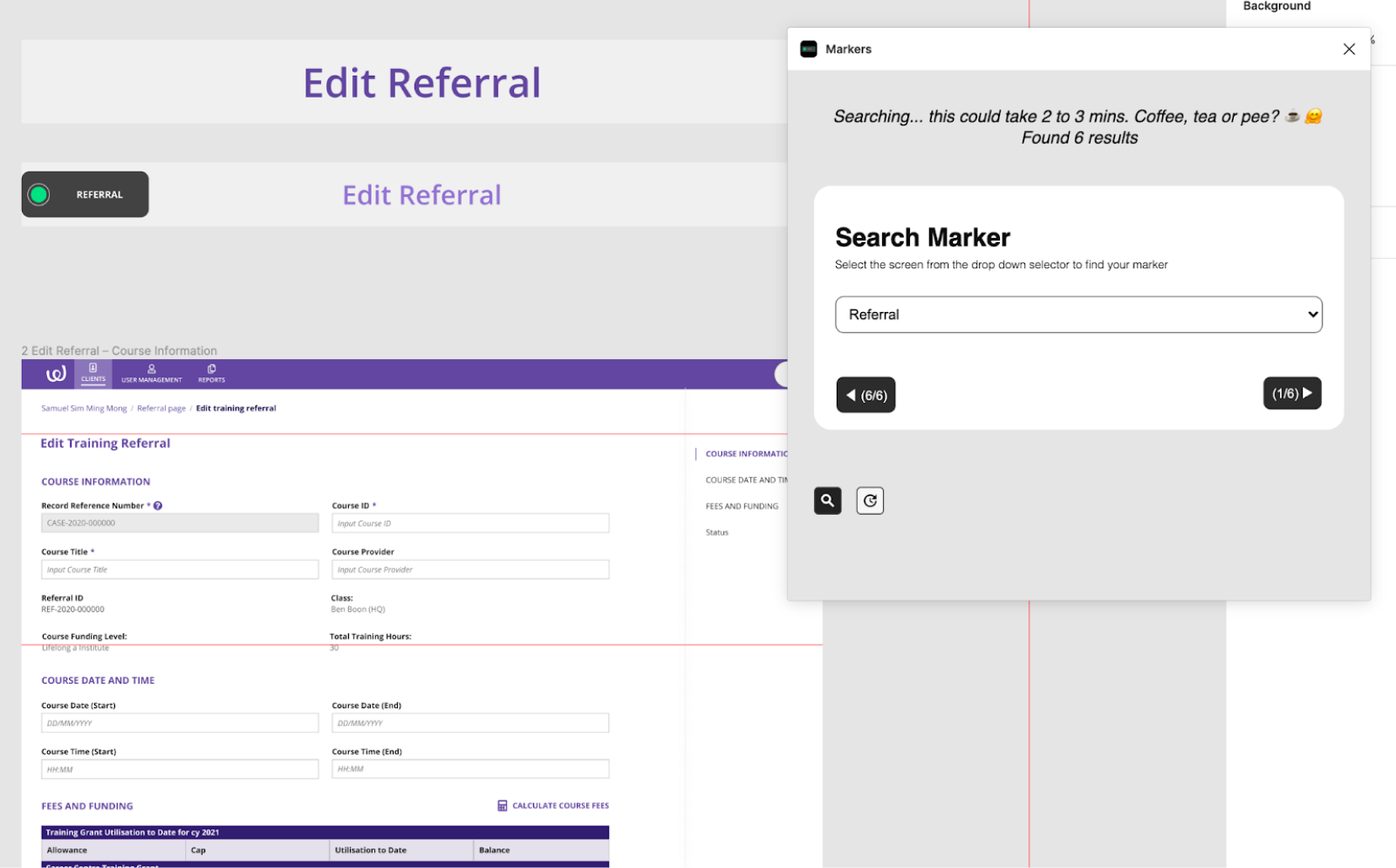 MARKER plugin searching for page markers in Figma