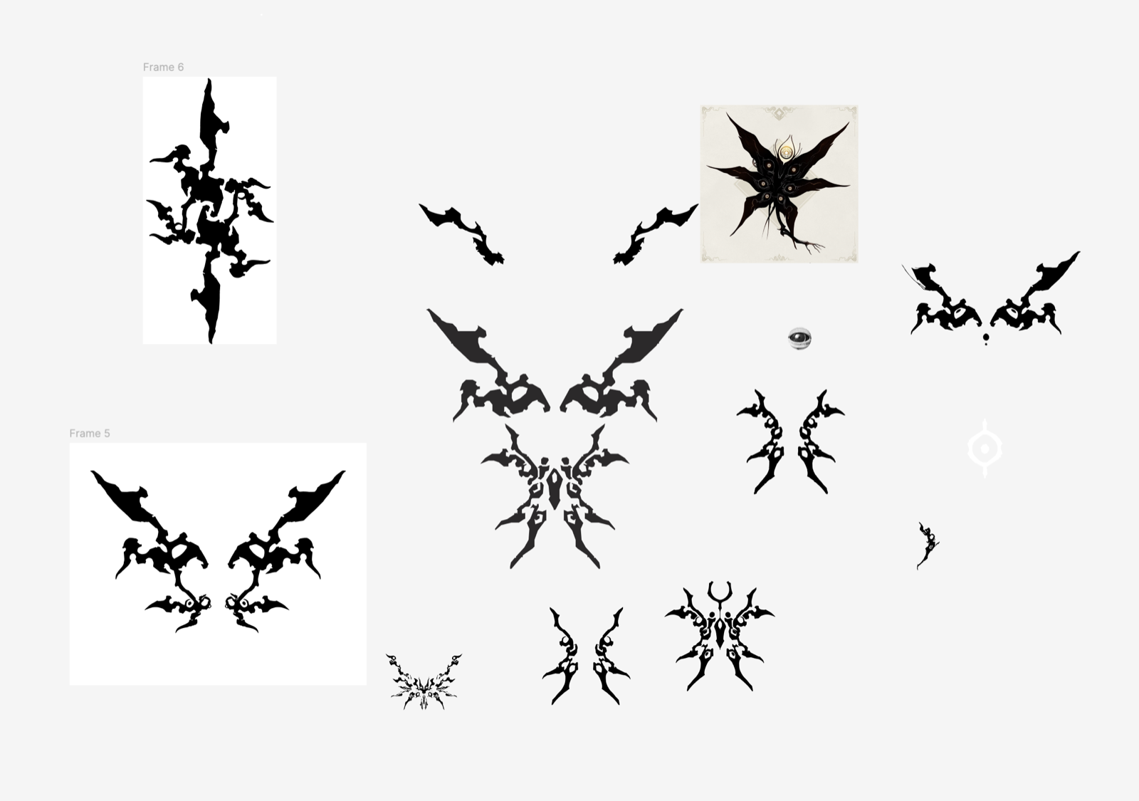 Iteration sheet showing multiple wing and body variations exploring different levels of complexity