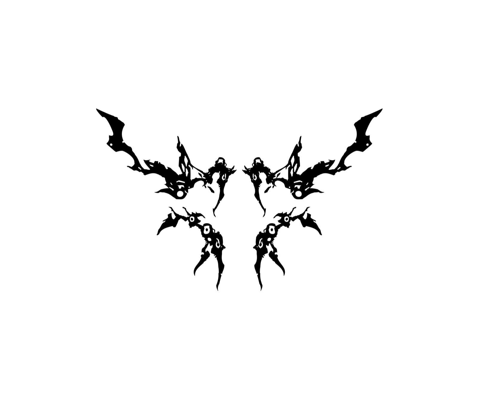 Silhouette iteration: wide horizontal wingspan with eyes in lower limbs
