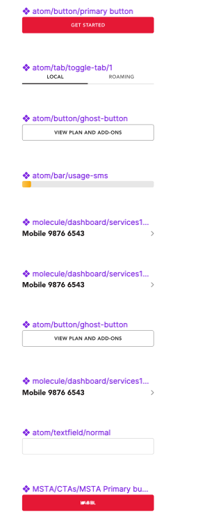 MySingtel App component library